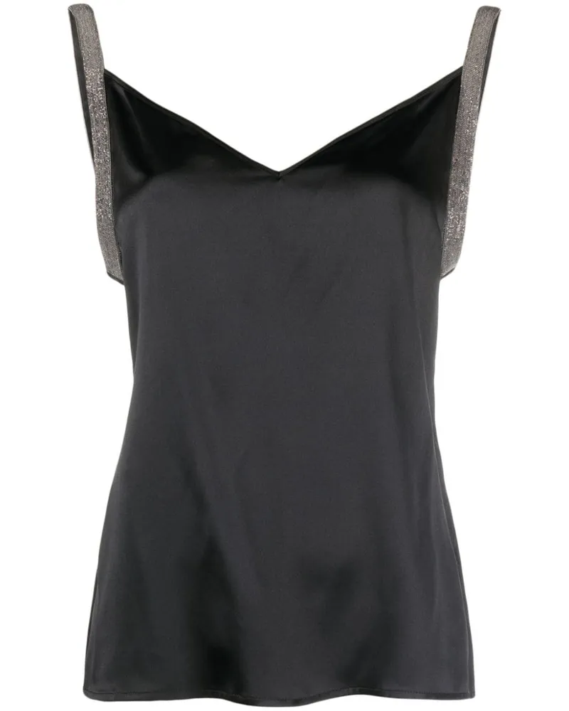 Fabiana Filippi Camisole-Top aus Satin mit Metallic-Besatz - Schwarz Schwarz