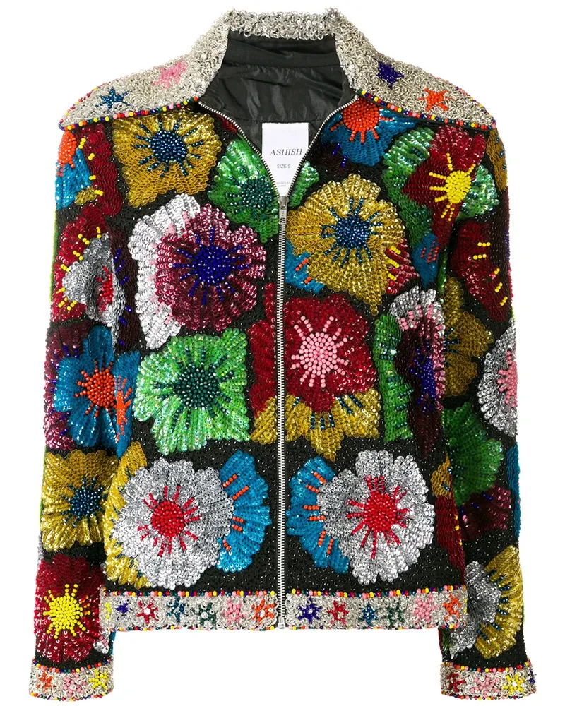 ASHISH Jacke mit Blumen-Patch - Schwarz Schwarz