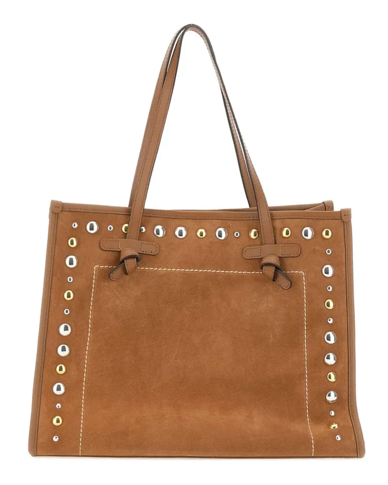 Gianni Chiarini Marcella studded stitched suede shoulder bag - Braun Braun