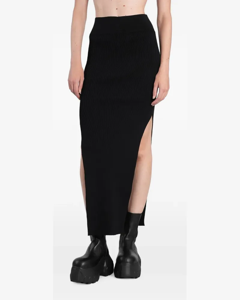 Rick Owens ribbed side-slit maxi skirt - Schwarz Schwarz