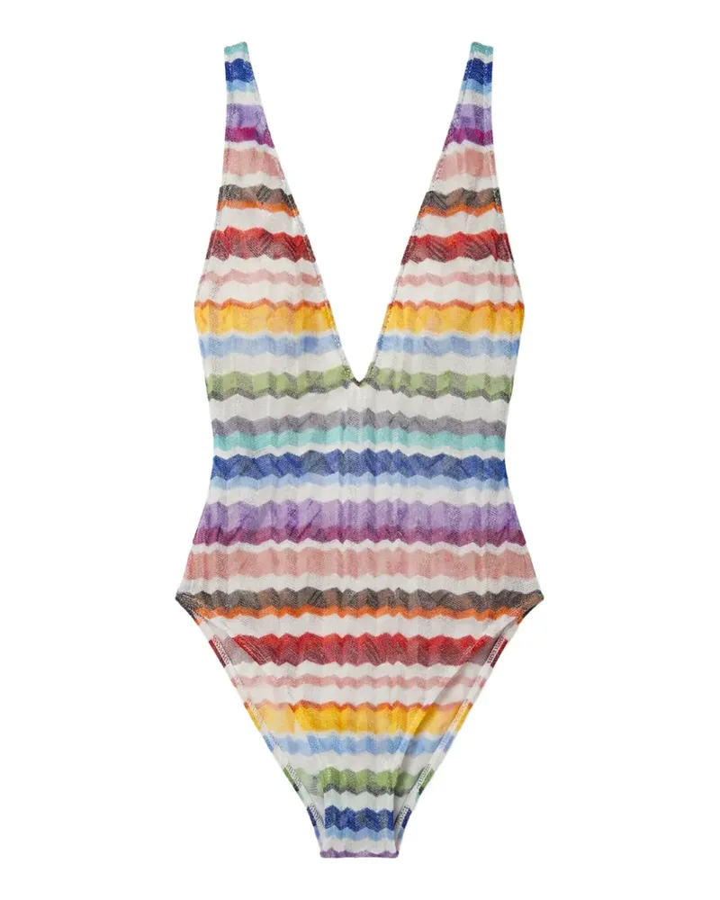 Missoni zig-zag V-neck swimsuit - Weiß Weiß