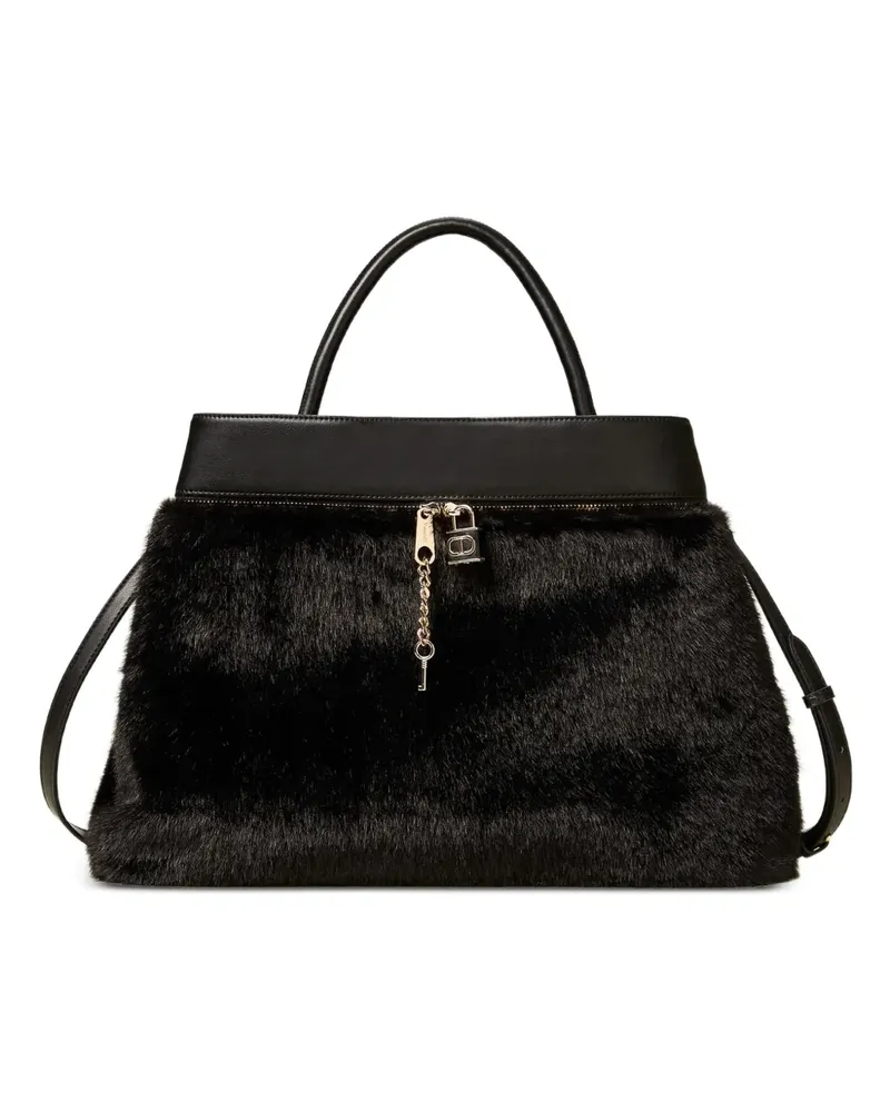 Twin-Set Tote Bag mit Pelzbesatz - Schwarz Schwarz