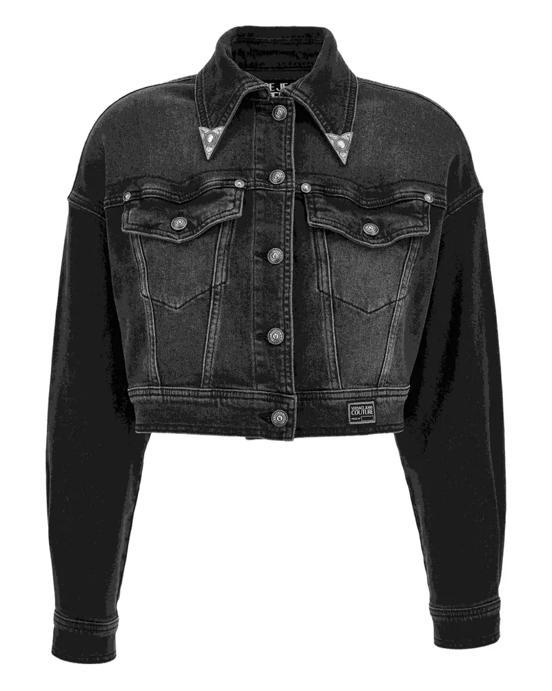 Versace Jeans Jeansjacke mit Blumenstickerei - Schwarz Schwarz