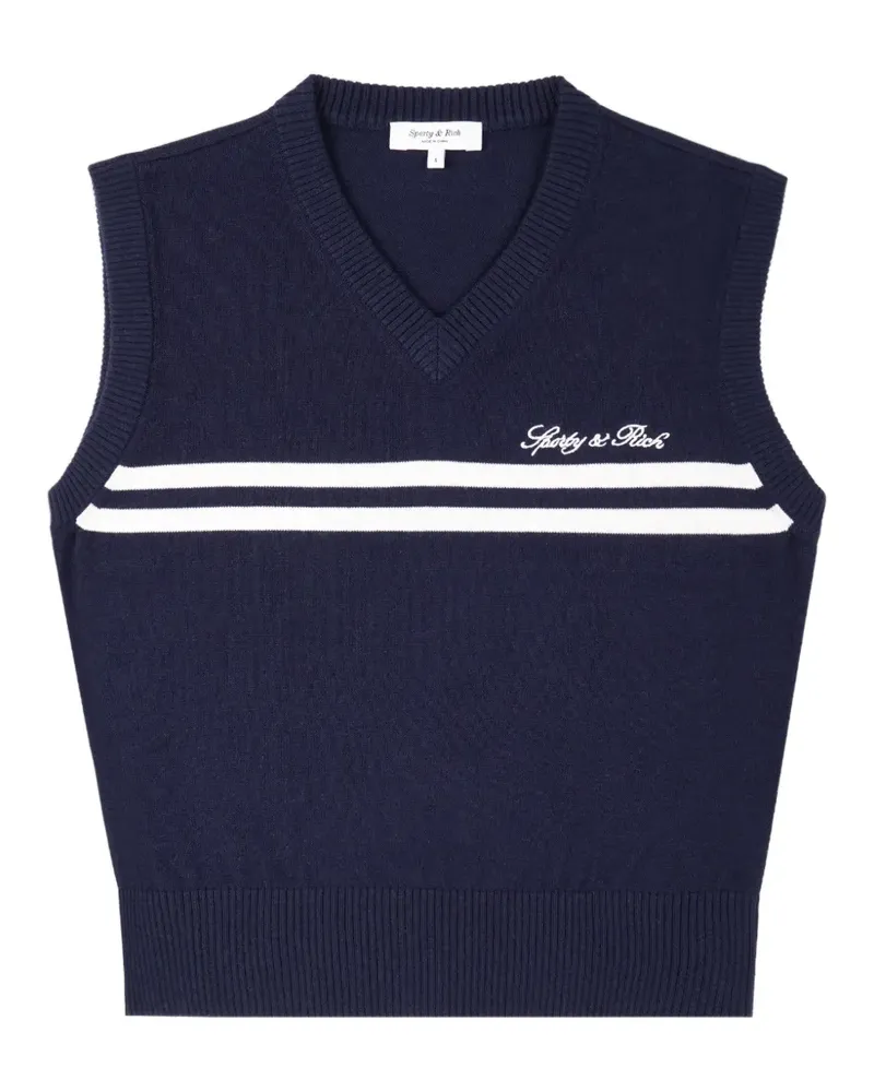 SPORTY & RICH Signature logo-embroidered striped cotton vest - Blau Blau