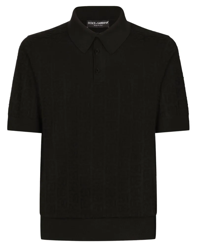 Dolce & Gabbana Seiden-Poloshirt aus Monogramm-Jacquard - Schwarz Schwarz