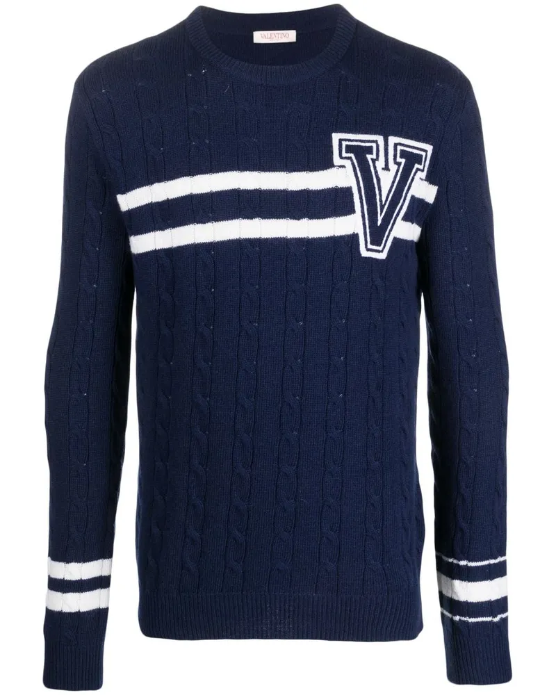 Valentino Garavani Gestreifter Pullover mit Logo-Stickerei Blau