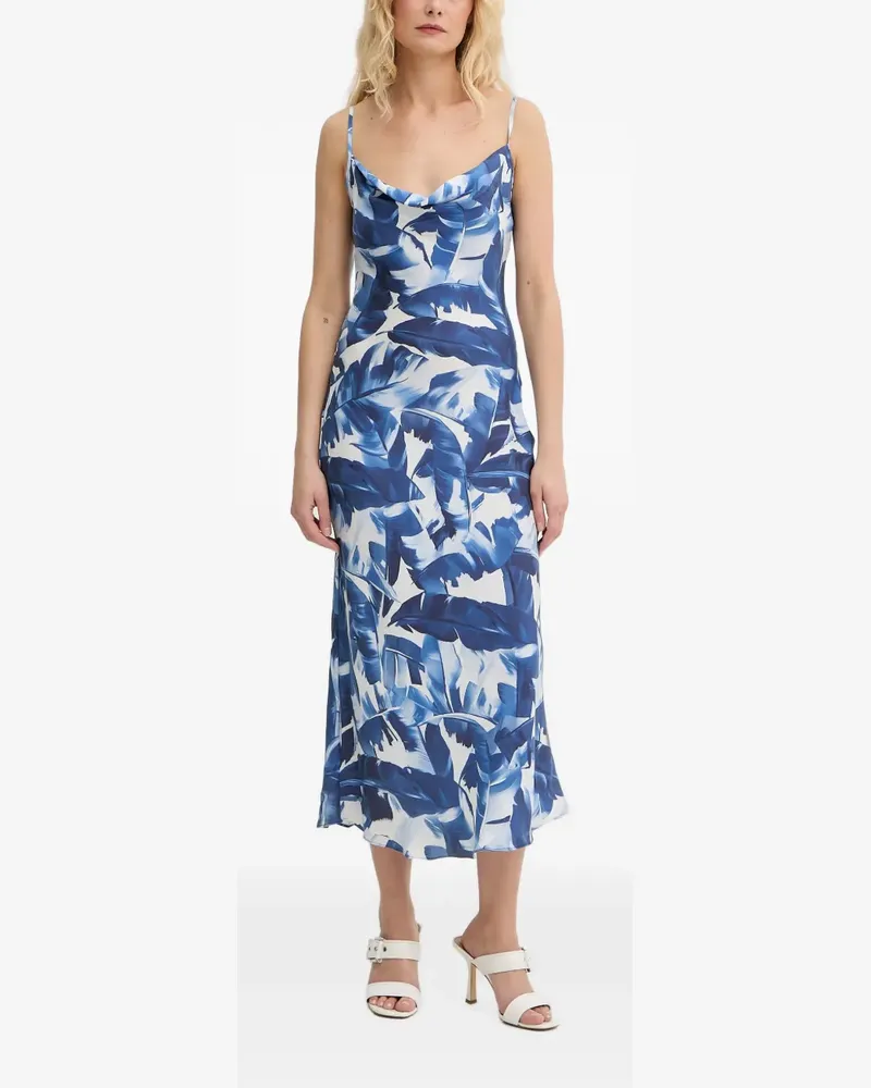 Guess leaf-print cowl-neck midi dress - Blau Blau