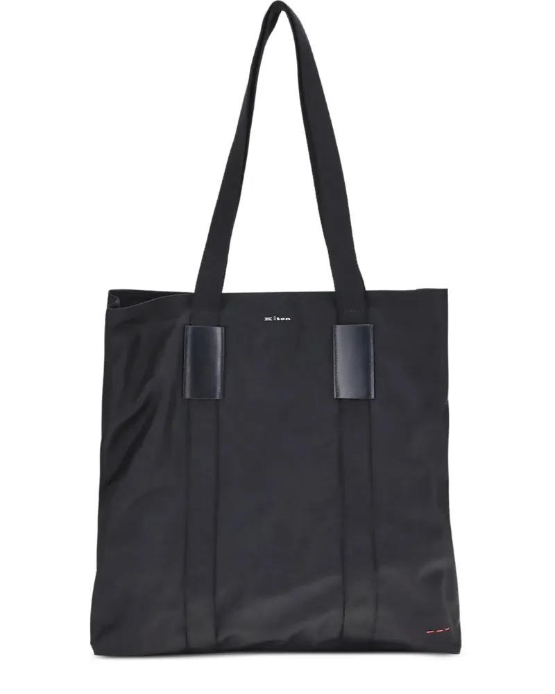 Kiton Tote Bag mit Lederbesatz - Schwarz Schwarz