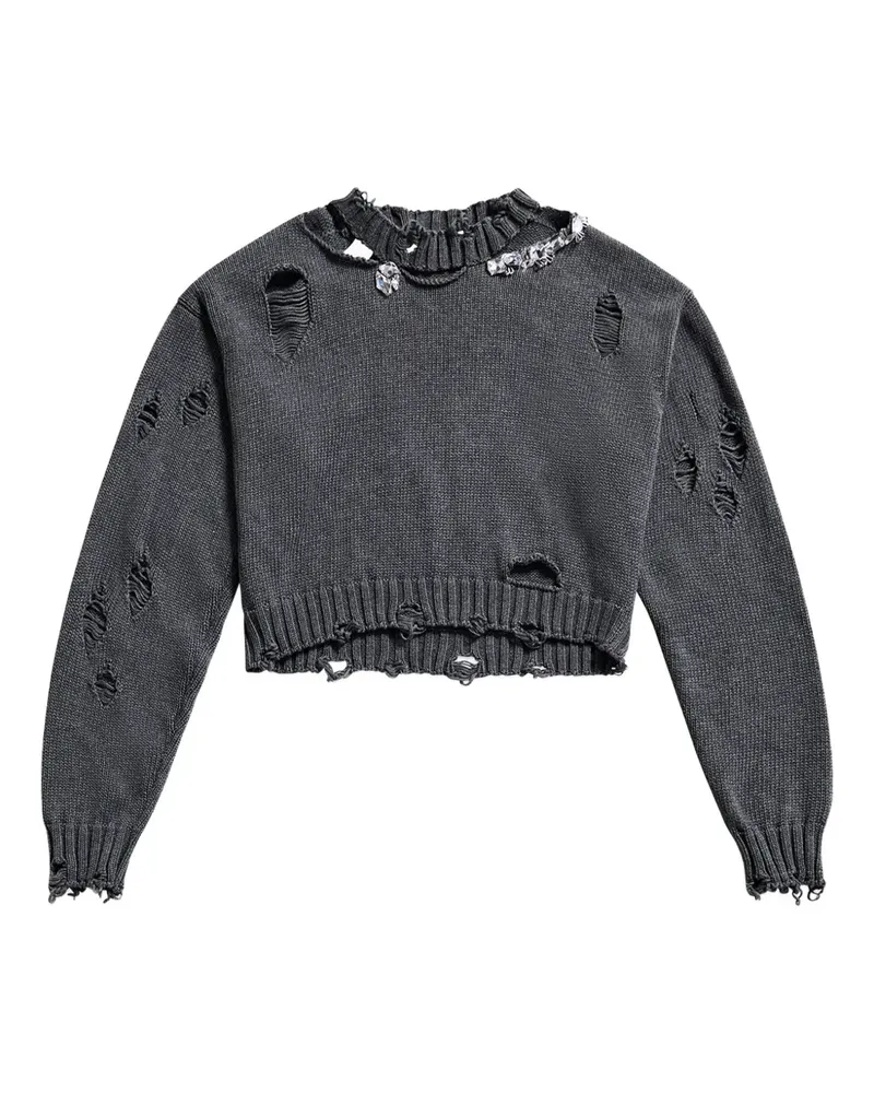 Area Distressed-Pullover mit Kristallen - Grau Grau