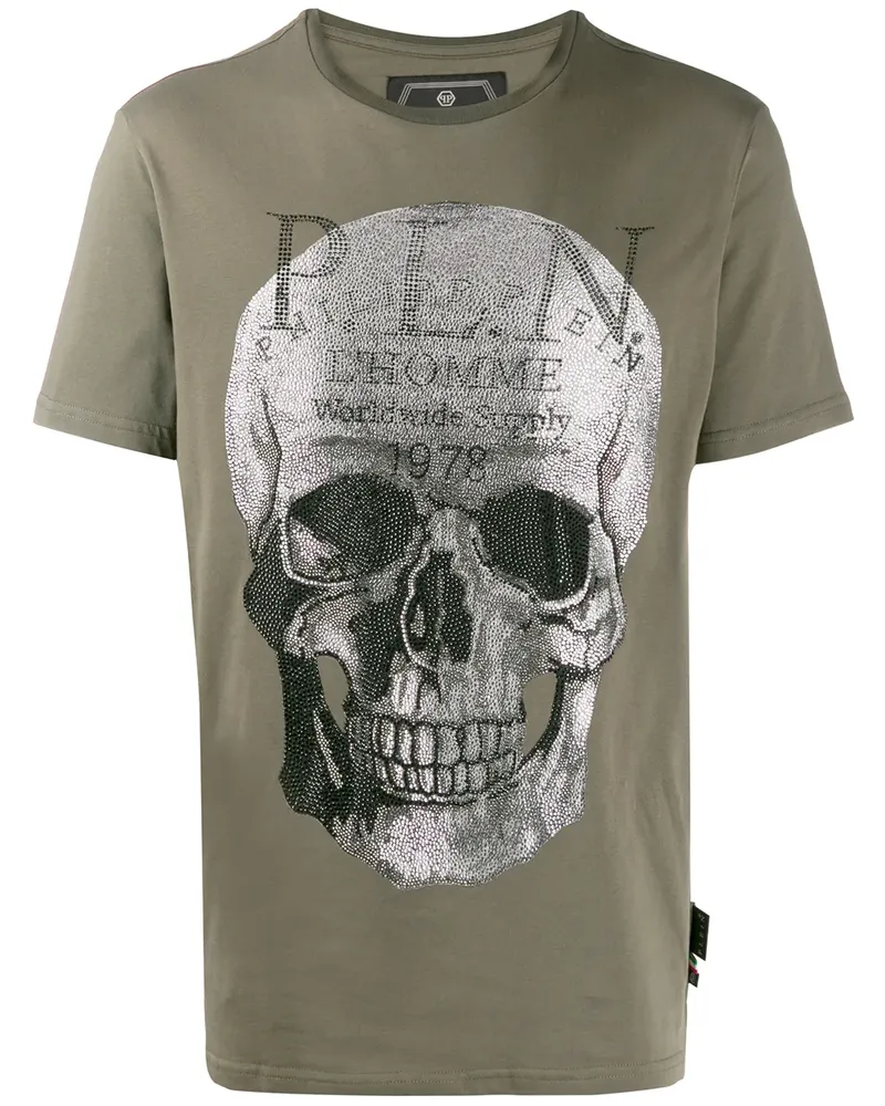 Philipp Plein T-Shirt mit Totenkopf - Grün Grün