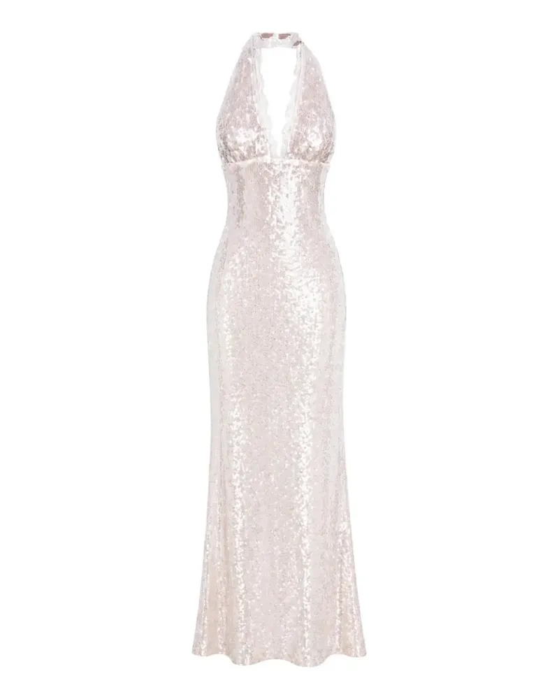 MANURÍ Pixie sequin-embellished lace-trim long dress - Nude Nude