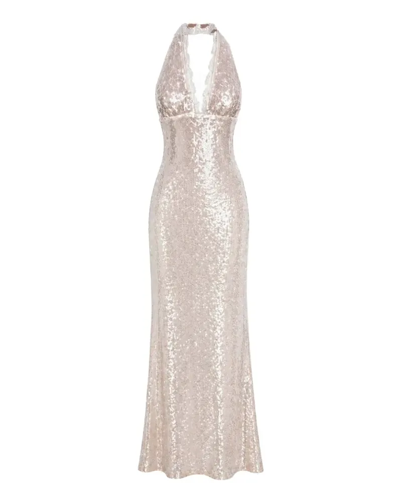 MANURÍ Langes Paillettenkleid mit Spitzenbesatz - Nude Nude