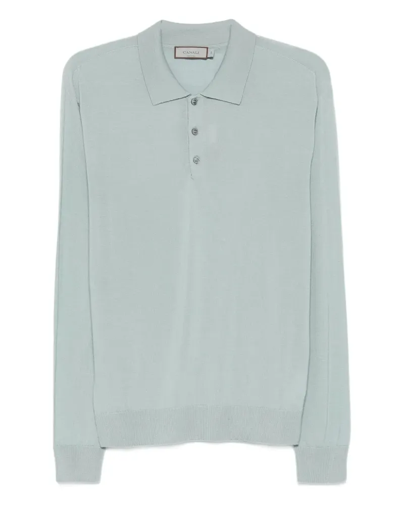 Canali Langärmeliges Poloshirt - Blau Blau