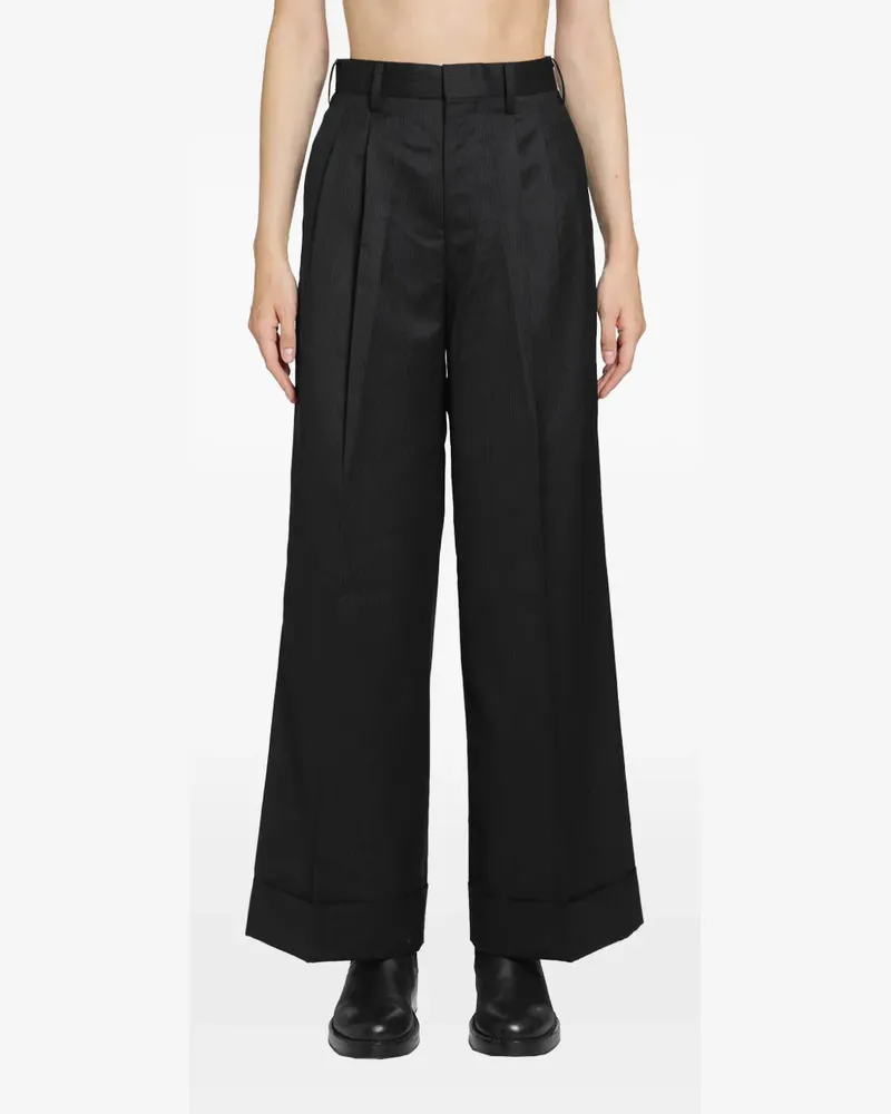 Junya Watanabe pleated pinstriped trousers - Schwarz Schwarz