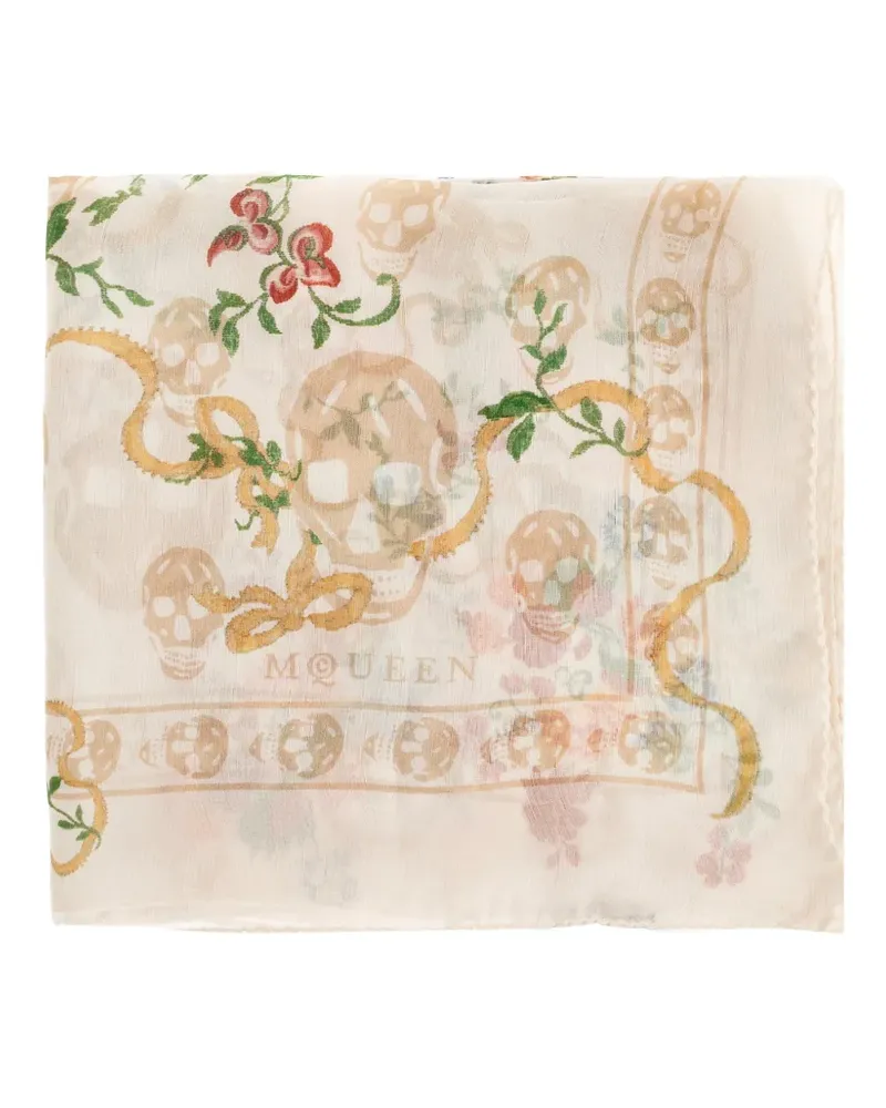 Alexander McQueen floral-print Skull scarf - Nude Nude