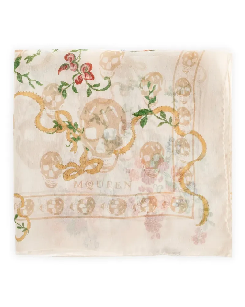 Alexander McQueen floral-print Skull scarf - Nude Nude