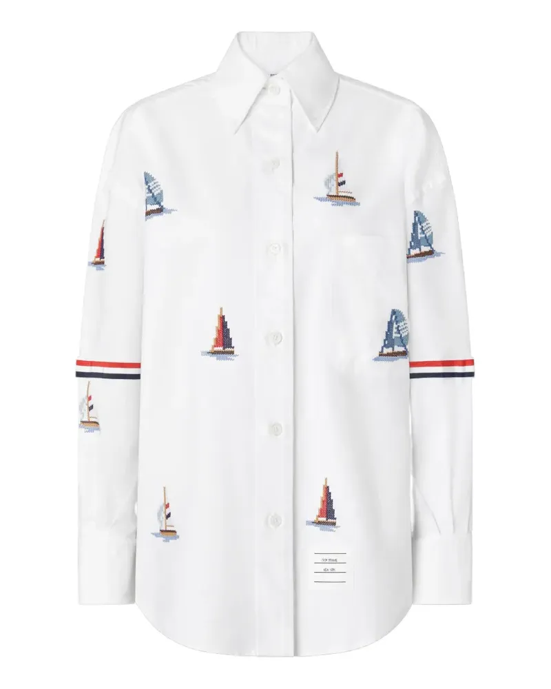 Thom Browne Hemd mit Segelboot-Stickerei - Weiß Weiß