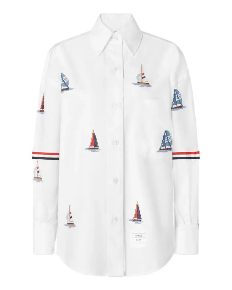 Thom Browne Hemd mit Segelboot-Stickerei - Weiß Weiß