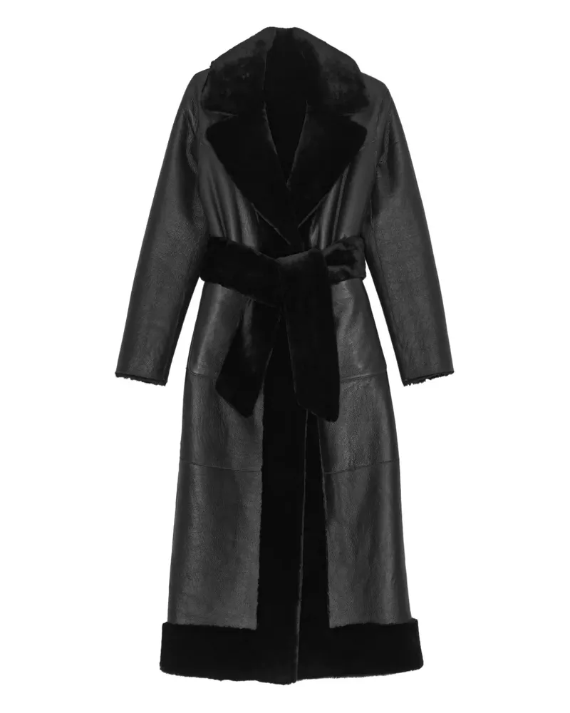REMAIN Mantel aus Shearling mit Gürtel - Schwarz Schwarz