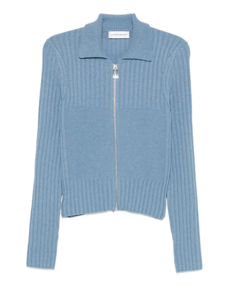 Victoria Beckham ribbed-knit zip-up cardigan - Blau Blau