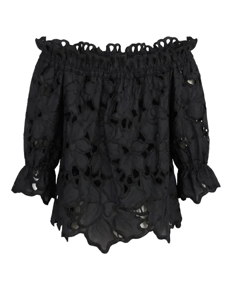 Ermanno Scervino Schulterfreie Bluse mit Lochstickerei - Schwarz Schwarz