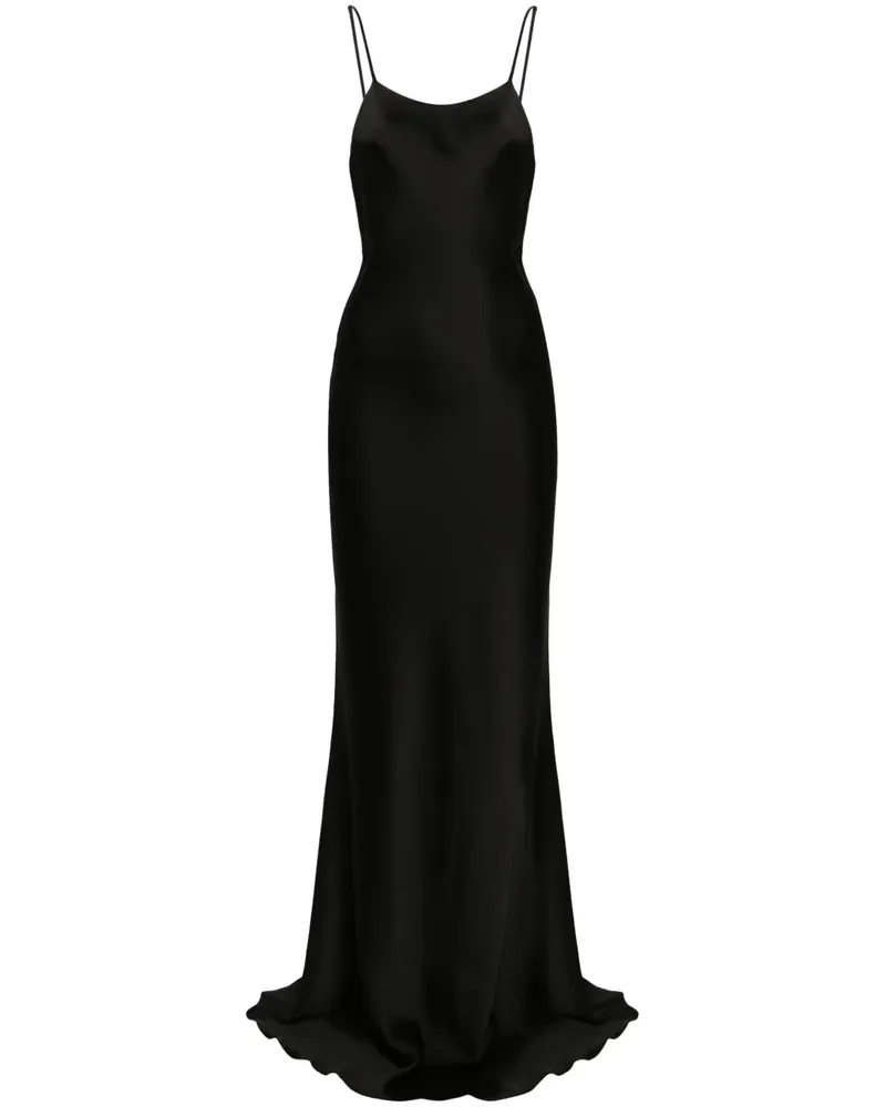 ANDAMANE Satin-Maxikleid mit rundem Ausschnitt - Schwarz Schwarz