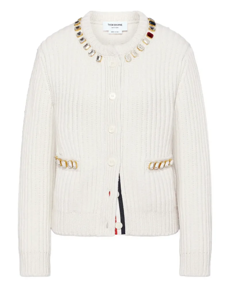 Thom Browne Gerippter Cardigan mit Kristallen - Weiß Weiß