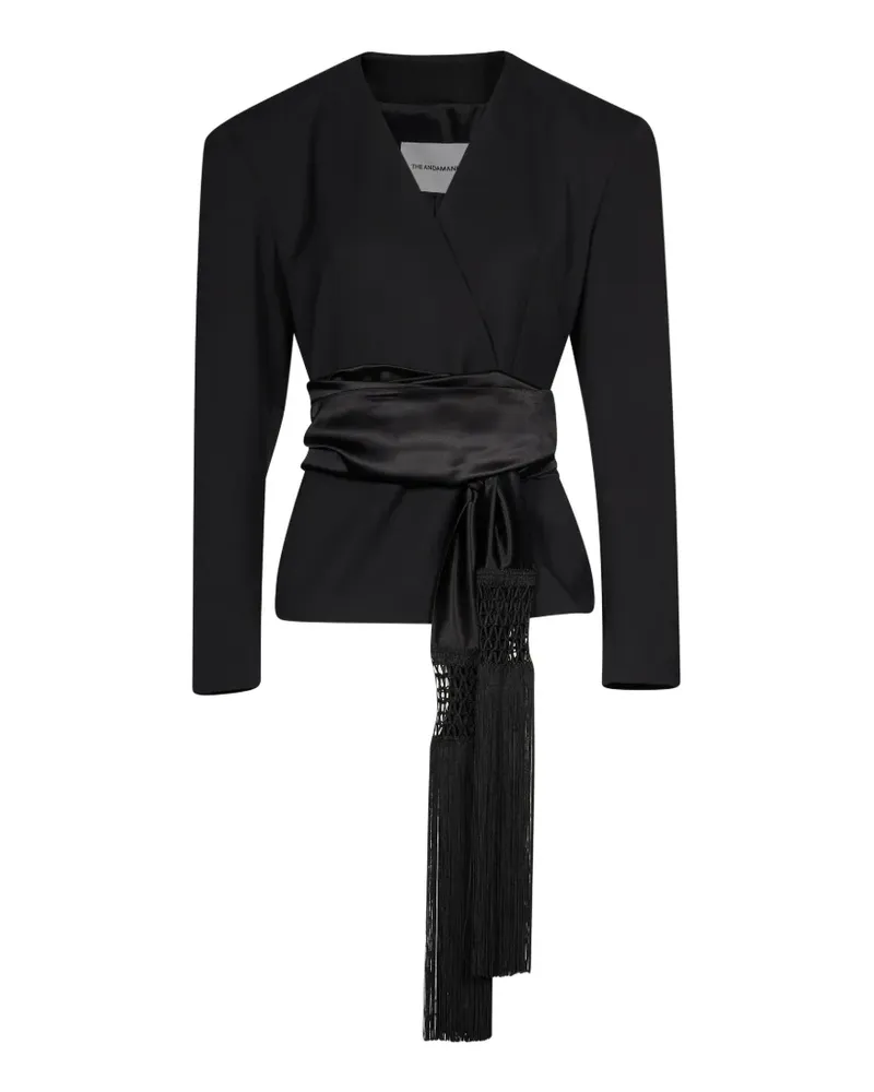 ANDAMANE Devina fringe-trim wrap blazer - Schwarz Schwarz