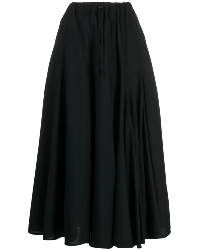 Yohji Yamamoto Midirock mit hohem Bund - Schwarz Schwarz