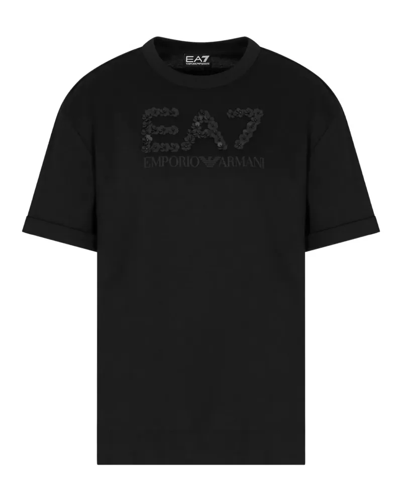EA7 sequin-embellished logo T-shirt - Schwarz Schwarz