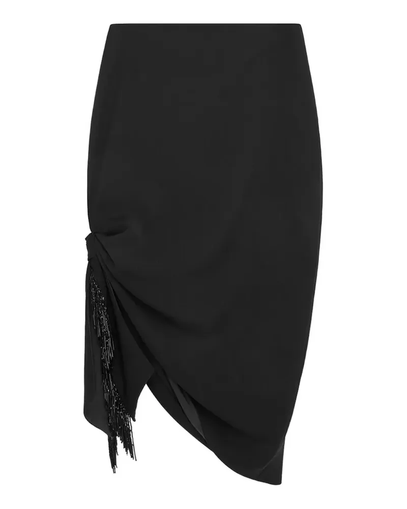16ARLINGTON Drapierter Ofanto Midirock mit Fransen - Schwarz Schwarz