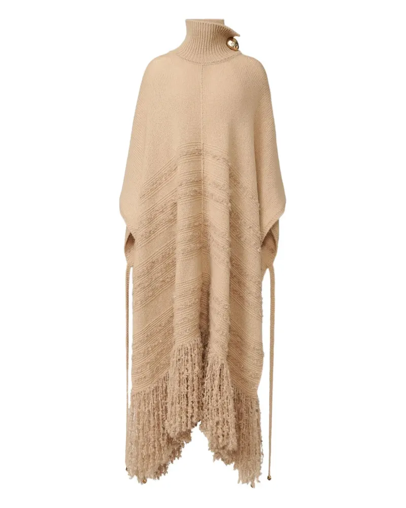Fabiana Filippi Rollkragen-Poncho mit Fransen - Nude Nude