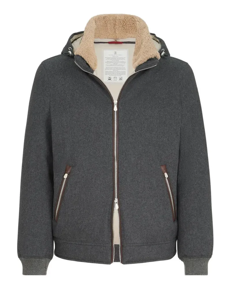 Brunello Cucinelli Daunenjacke aus gebondetem Wollflanell mit abnehmbarer Kapuze - Grau Grau