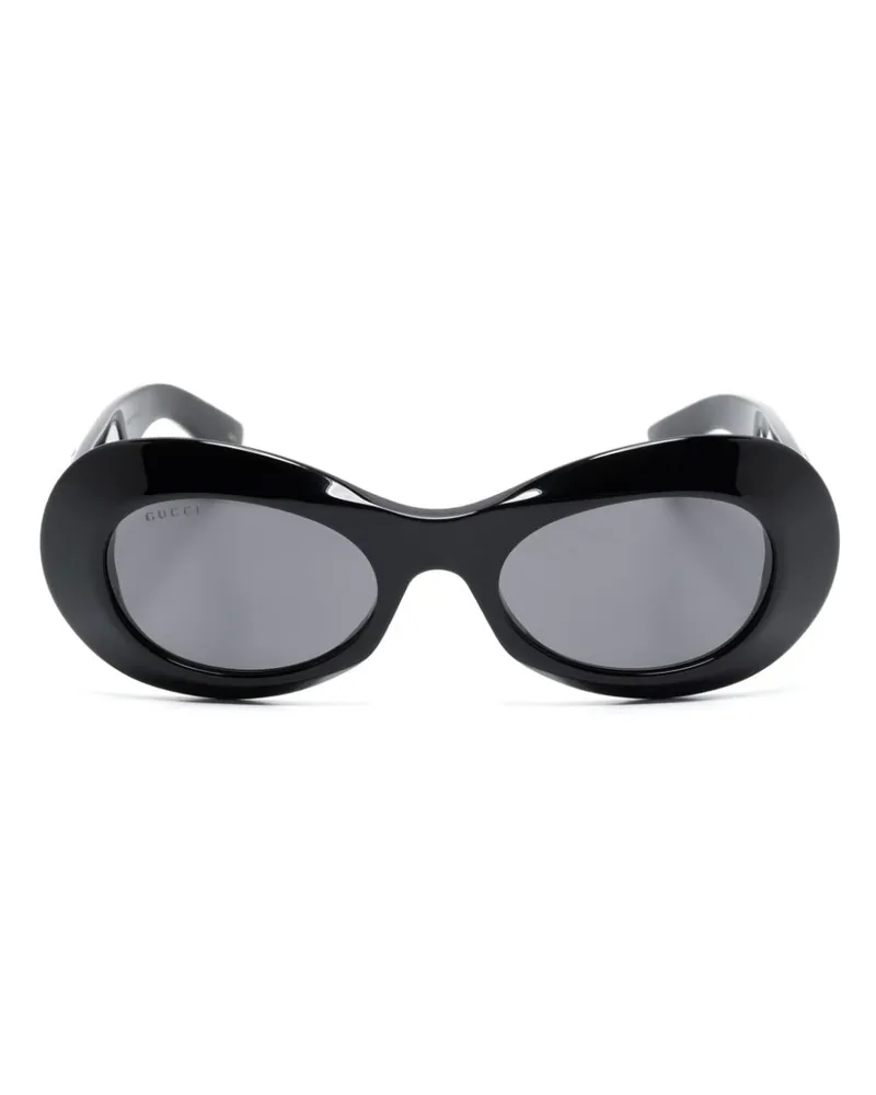 Gucci GG Sonnenbrille mit ovalem Gestell - Schwarz Schwarz