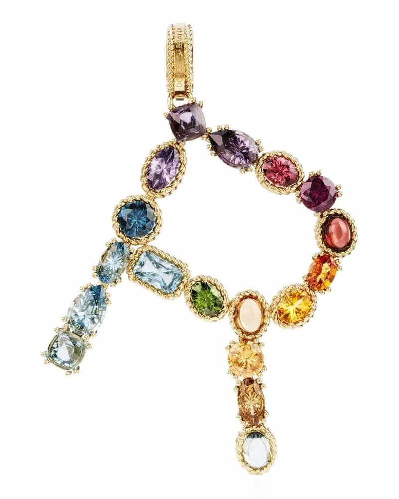 Dolce & Gabbana 18kt Rainbow Alphabet R Gelbgoldanhänger mit Schmucksteinen Gold
