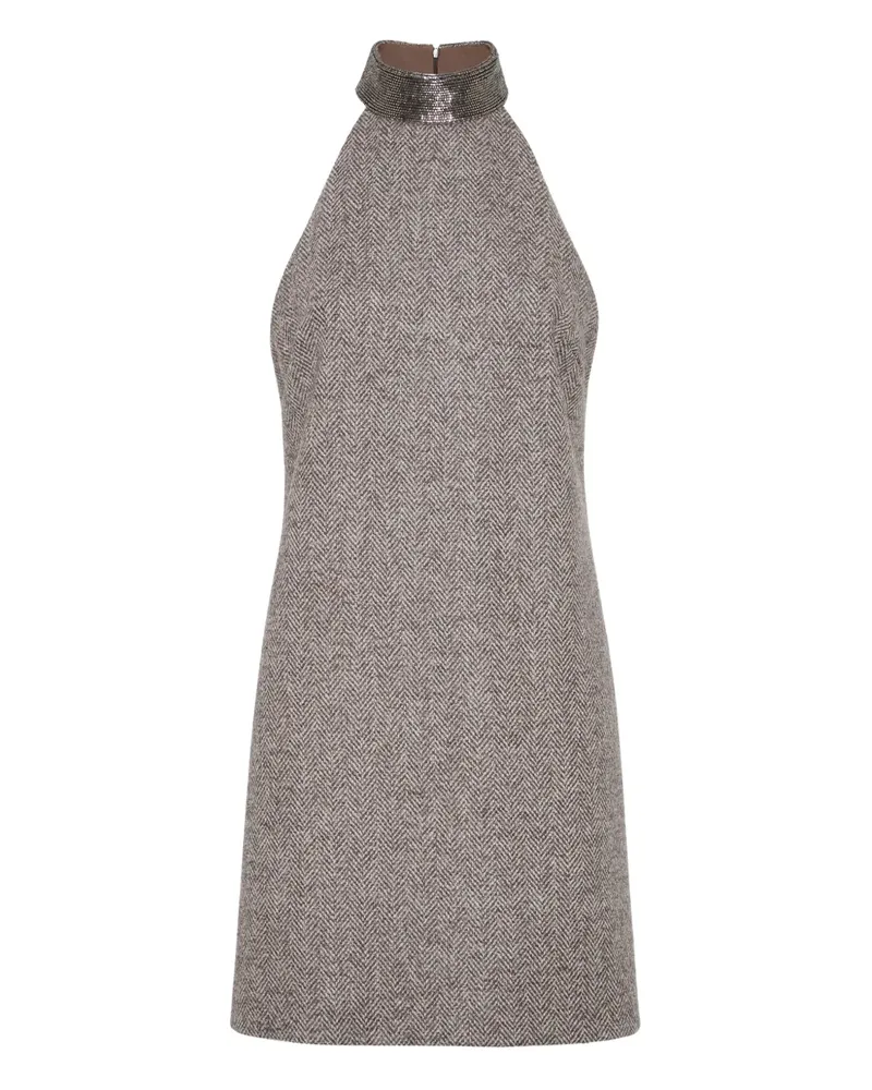 Brunello Cucinelli Tweed-Kleid mit Fischgrätenmuster - Braun Braun