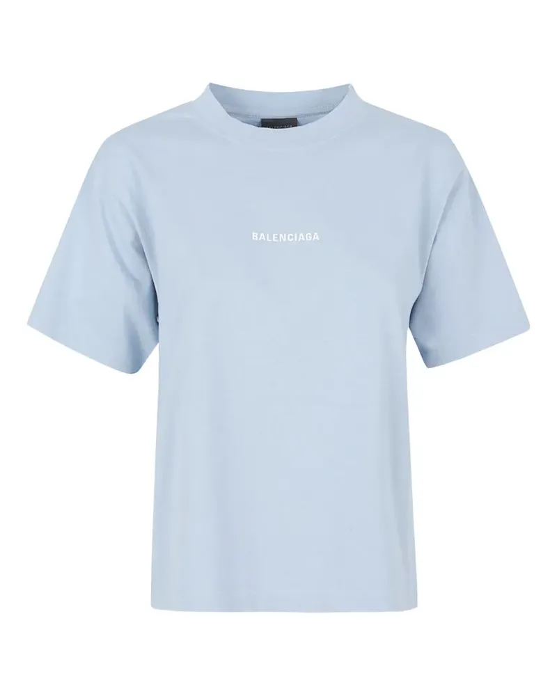 Balenciaga T-Shirt mit Logo-Stickerei - Blau Blau