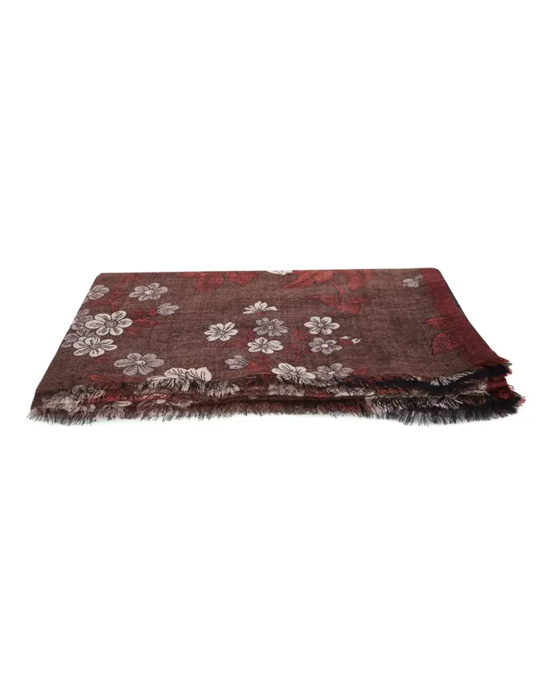 Dell'oglio Ausgefranster Schal mit Blumenprint - Rot Rot