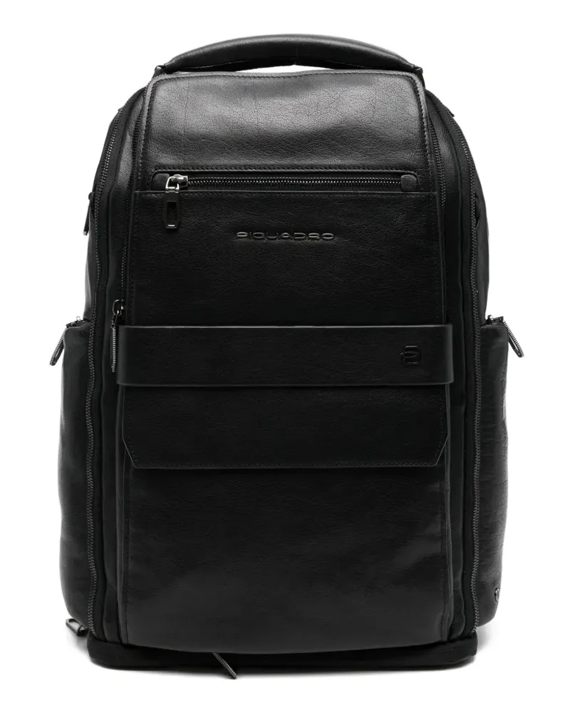 Piquadro zip-up leather backpack - Schwarz Schwarz