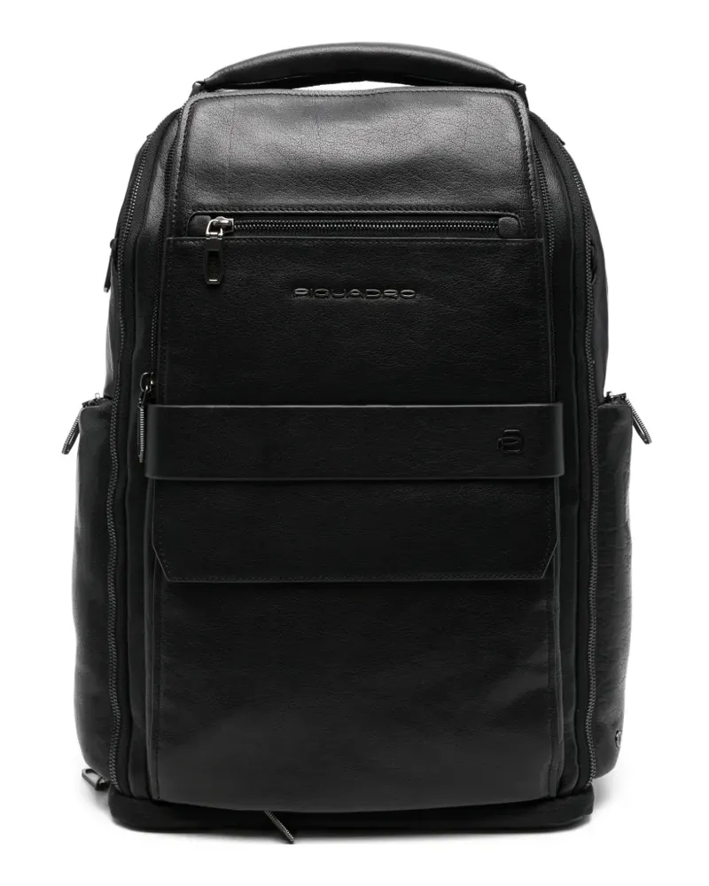 Piquadro zip-up leather backpack - Schwarz Schwarz