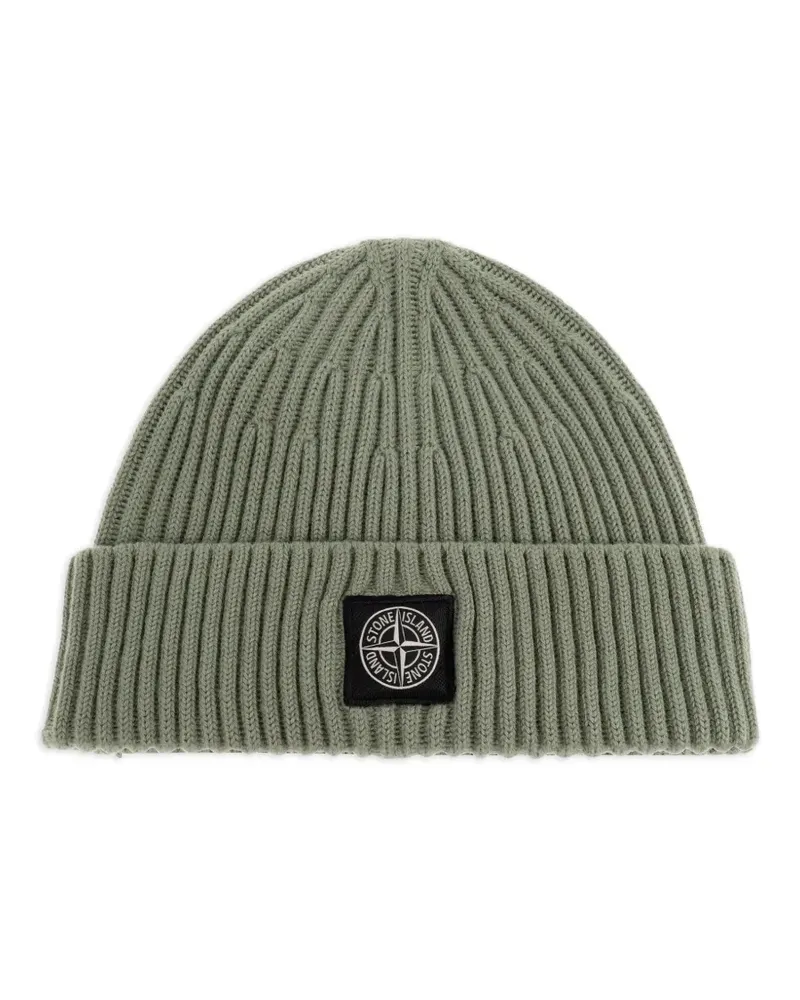 Stone Island Gerippte Beanie mit Logo-Patch - Grün Grün