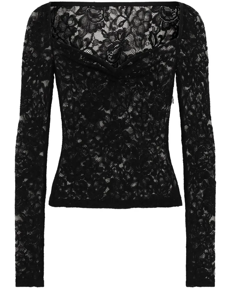 Dolce & Gabbana Top aus Blumenspitze mit Herzausschnitt - Schwarz Schwarz