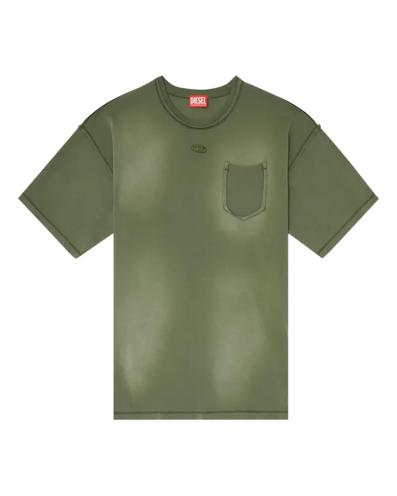 Diesel Ausgeblichenes T-Shirt mit Reißverschlusstasche - Grün Grün