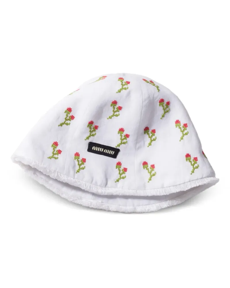 Miu Miu Bestickte Mütze - Weiß Weiß