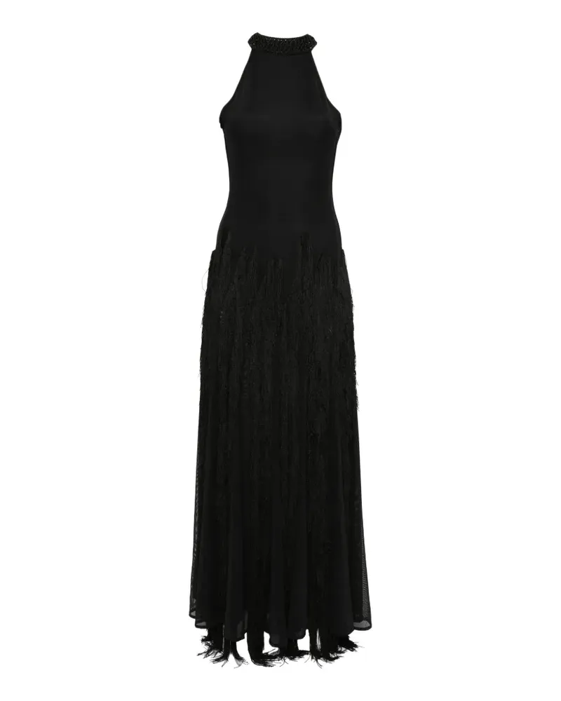 BLESS fringed halterneck maxi dress - Schwarz Schwarz