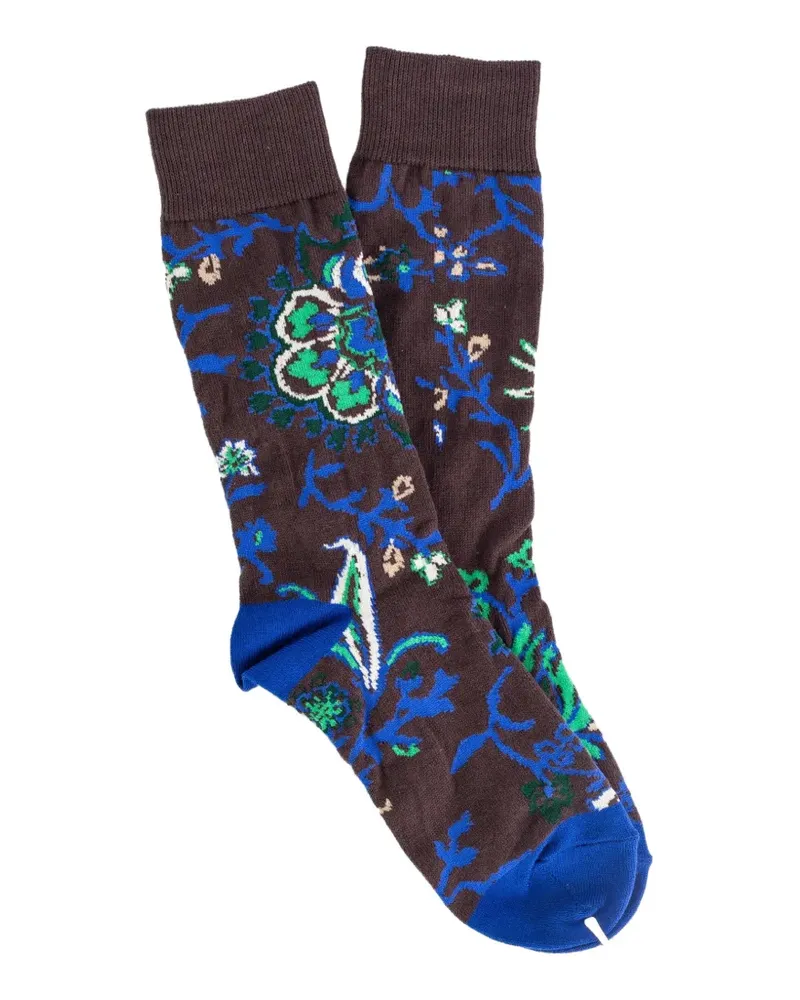 Sacai Blumige Intarsien-Socken - Braun Braun
