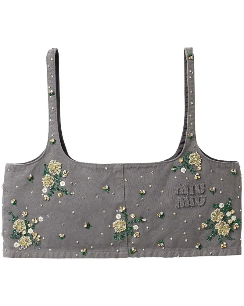 Miu Miu Top mit Blumenverzierung - Grau Grau