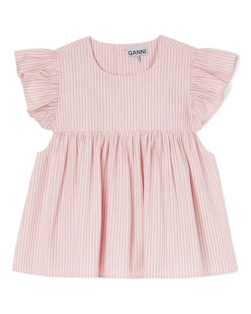 Ganni Gestreiftes Oberteil mit Rüschen - Rosa Rosa