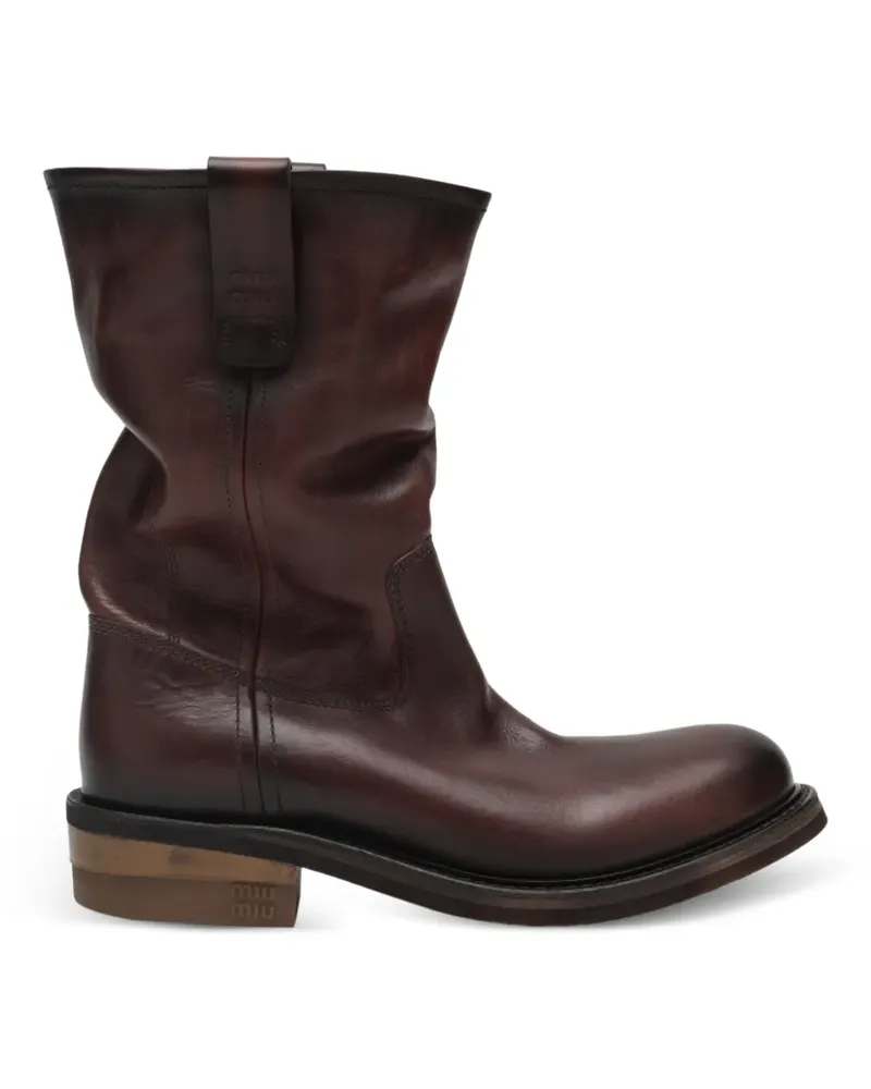 Miu Miu Foule logo-embossed leather ankle boots - Braun Braun