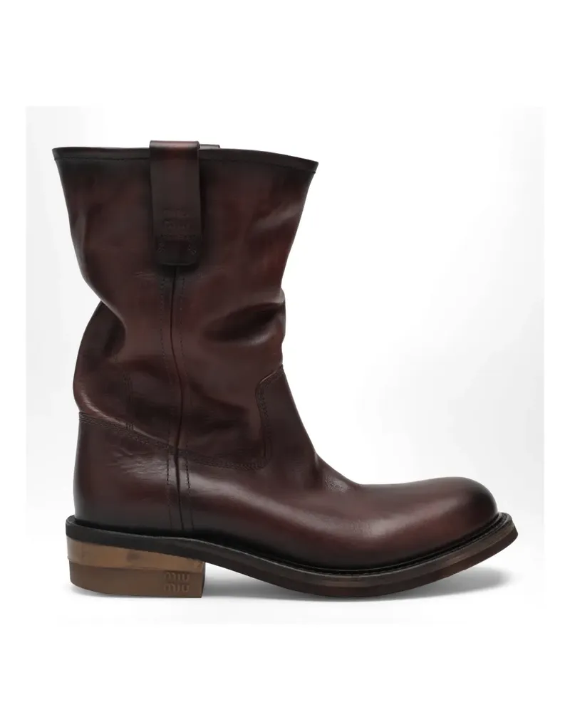 Miu Miu Foule logo-embossed leather ankle boots - Braun Braun